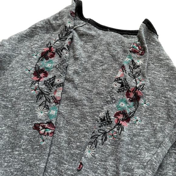 Knox Rose Heather Gray Floral Embroidered Pullover Sweatshirt Sweater L - Picture 5 of 10